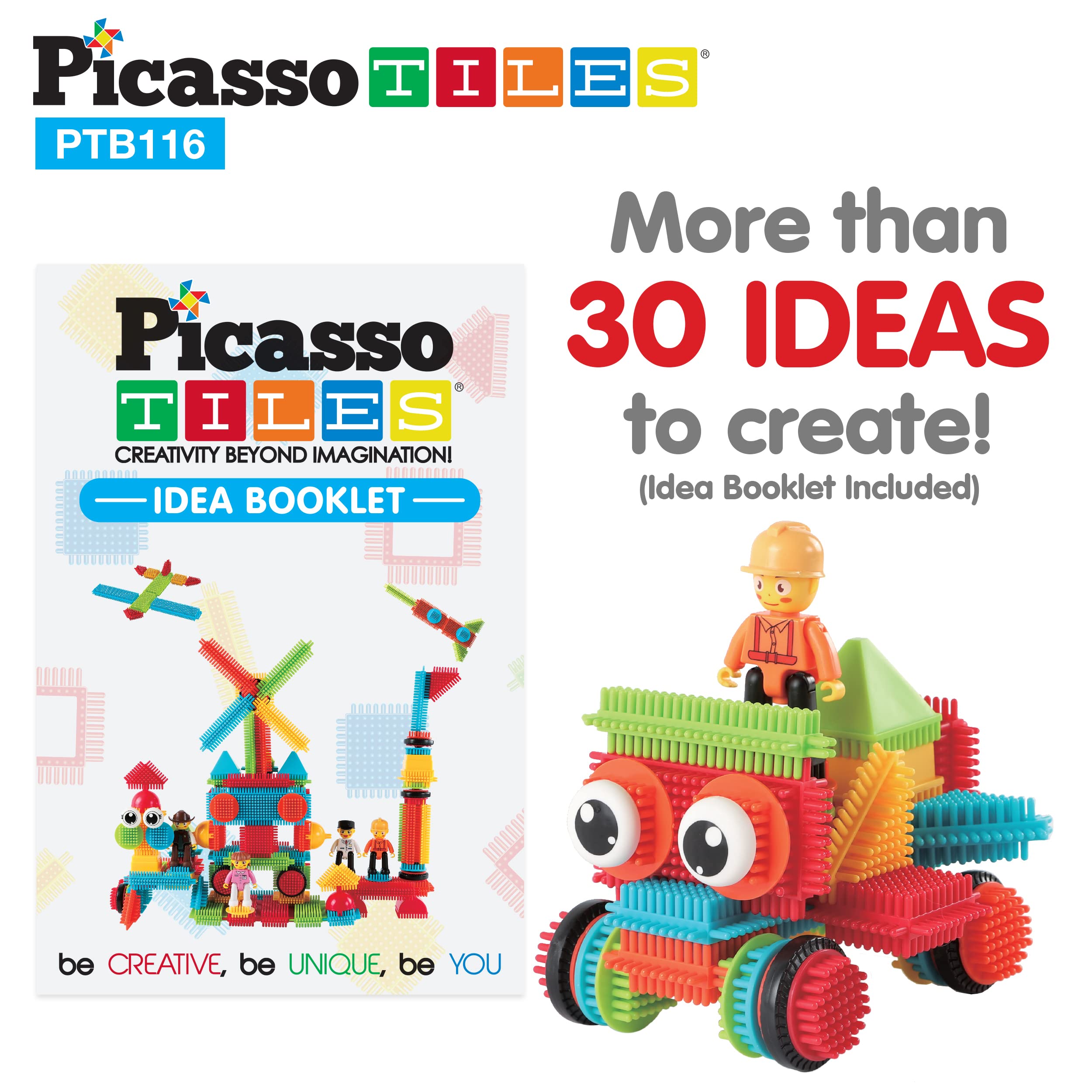 Picasso Toys 116pc Hedgehog Construction Building Blocks Toy Set Interlock Tiles with Idea Book, 4 Action Figure Characters, 4 Decorative Eyes STEM Learning Kit Playset for Boys Girls 3 and Up PTB116