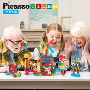 Picasso Toys 116pc Hedgehog Construction Building Blocks Toy Set Interlock Tiles with Idea Book, 4 Action Figure Characters, 4 Decorative Eyes STEM Learning Kit Playset for Boys Girls 3 and Up PTB116