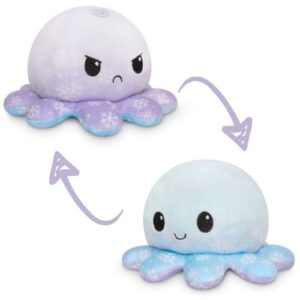 TeeTurtle - The Original Reversible Octopus Plushie - Happy + Angry Snowflakes - Cute Sensory Fidget Stuffed Animals That Show Your Mood - 4 inch, 1 count