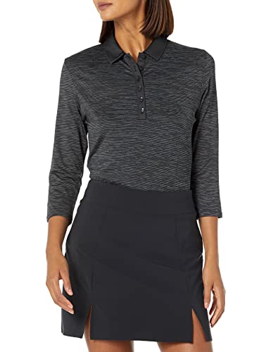 Callaway Women's 3/4 Sleeve Space Dye Golf Polo Shirt, with Swing Tech and Opti-Dri Technology, Stretch, Recycled Fabric, Caviar, Large