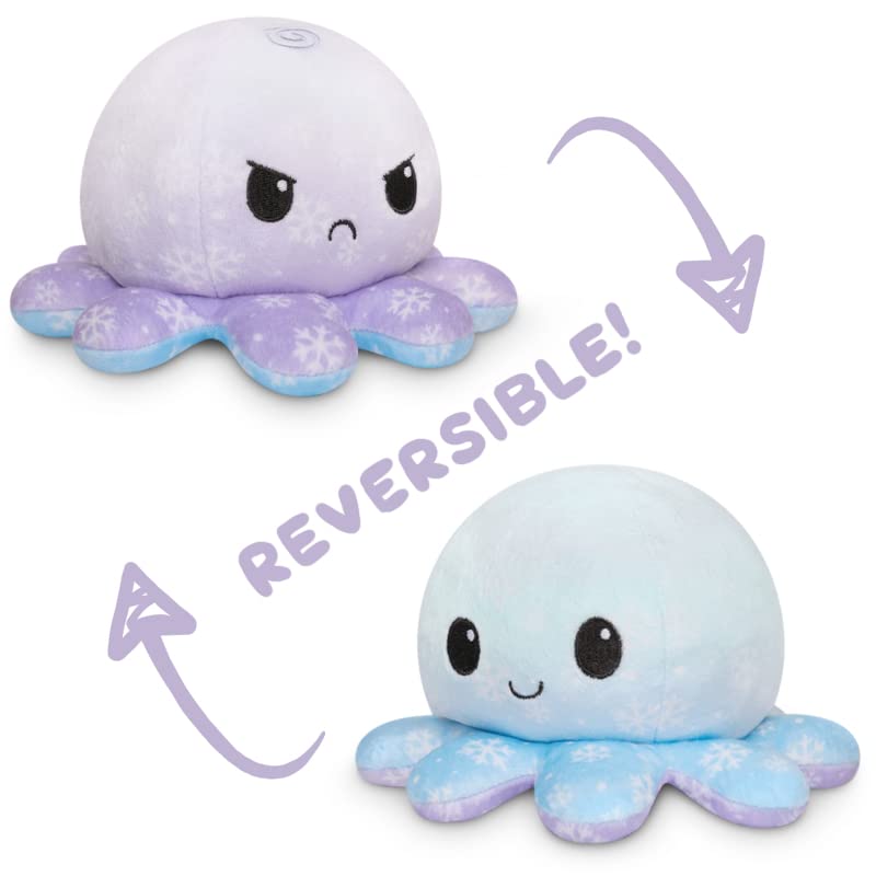 TeeTurtle - The Original Reversible Octopus Plushie - Happy + Angry Snowflakes - Cute Sensory Fidget Stuffed Animals That Show Your Mood - 4 inch, 1 count