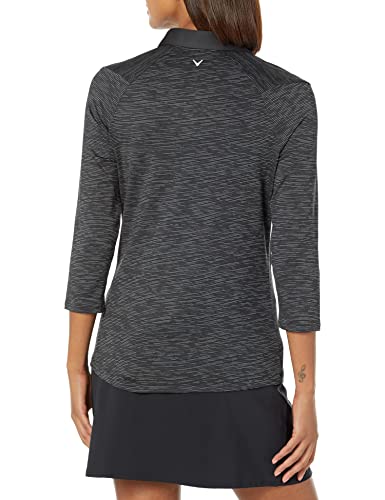 Callaway Women's 3/4 Sleeve Space Dye Golf Polo Shirt, with Swing Tech and Opti-Dri Technology, Stretch, Recycled Fabric, Caviar, Large