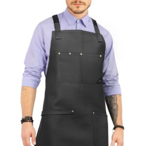 Under NY Sky Leather Apron - Cross-back Straps, Riveted, Vegan Leather - For Barbers, Hairstylist, Bartender, Barista