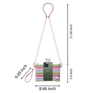 Y Y0YUISO Straw Cute Clutch Purses for Women, Small Handnade Beach Rattan Handbag With Zipper for Summer, Vacation Lightweight Wristlet Wallets (B-Multicolor)