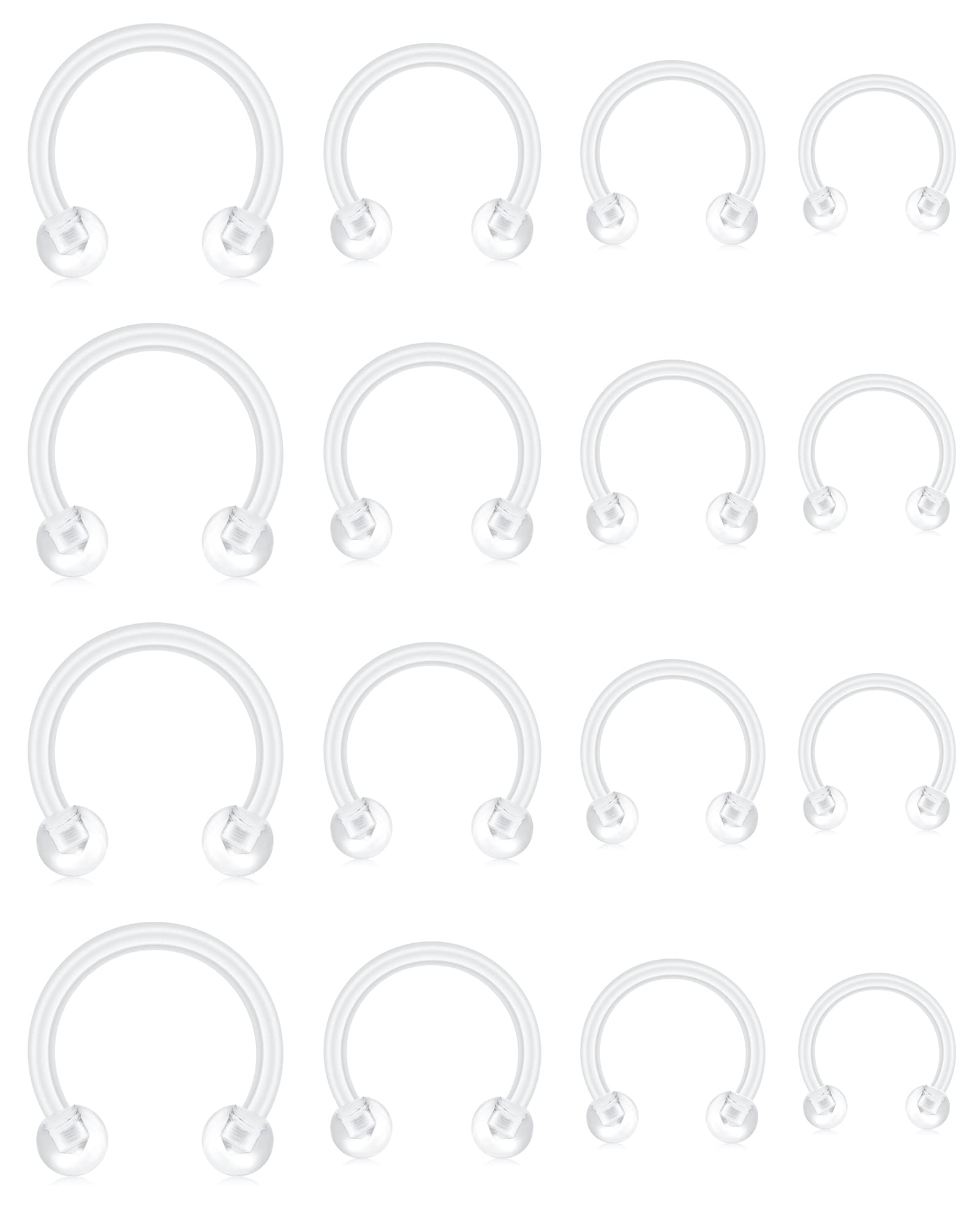 D.Bella 16G Clear Septum Rings Horseshoe Flexible Acrylic Cartilage Tragus Helix Daith Rook Conch Snug Earring Hoop Bioflex Nose Lip Eyebrow Rings Retainer for Work Surgery