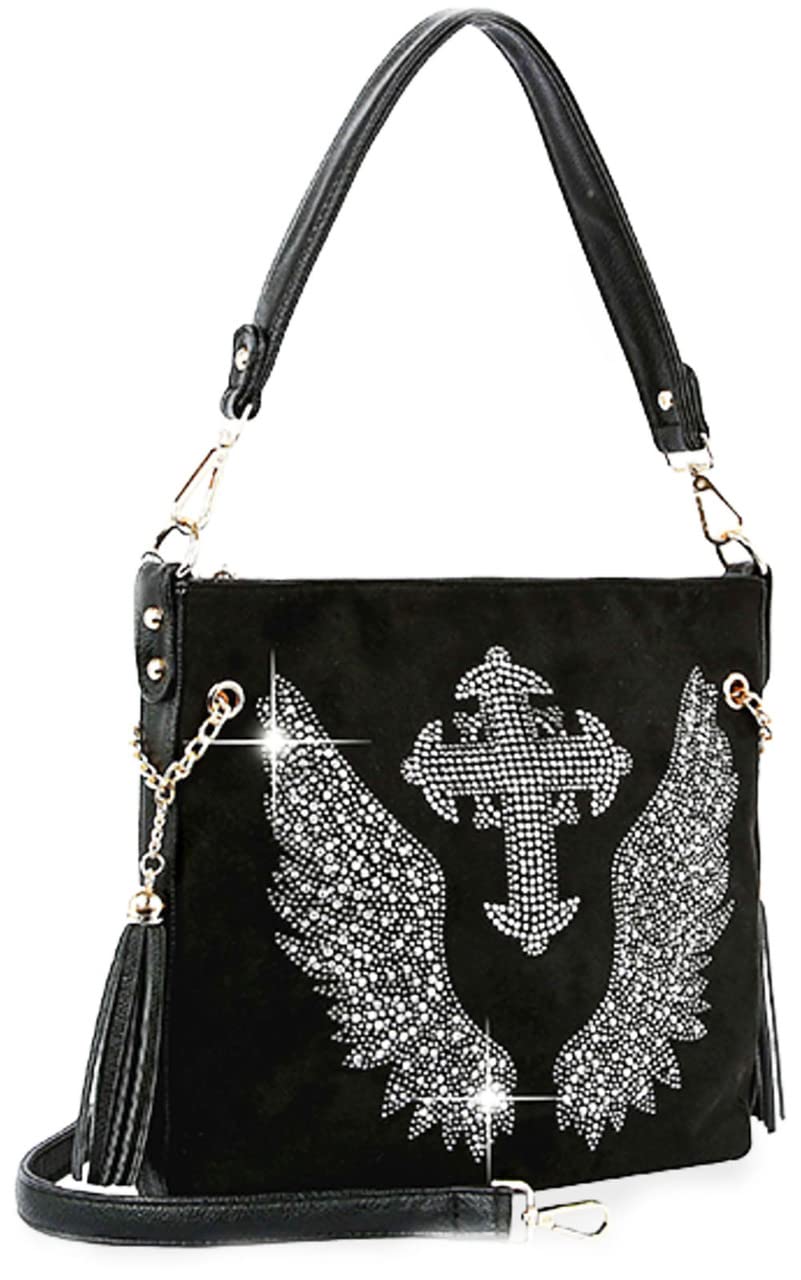 Zzfab Winged Cross Rhinestones Crossbody Bag Bling Pure