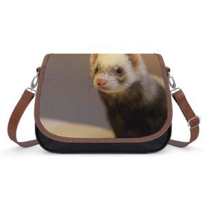 Cute Ferret Face Women's Vintage Crossbody Shoulder Bag Leather Handbags Small Purse