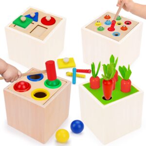 4 in 1 wooden block shape sorter montessori toys for toddler 1 2 3 year old carrot pulling harvest catch insect game early development fine motor skills for boy girl 7 9 12 18 birthday easter gifts