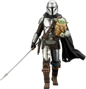 kotobukiya star wars: the mandalorian & grogu with beskar staff artfx+ statue, multicolor