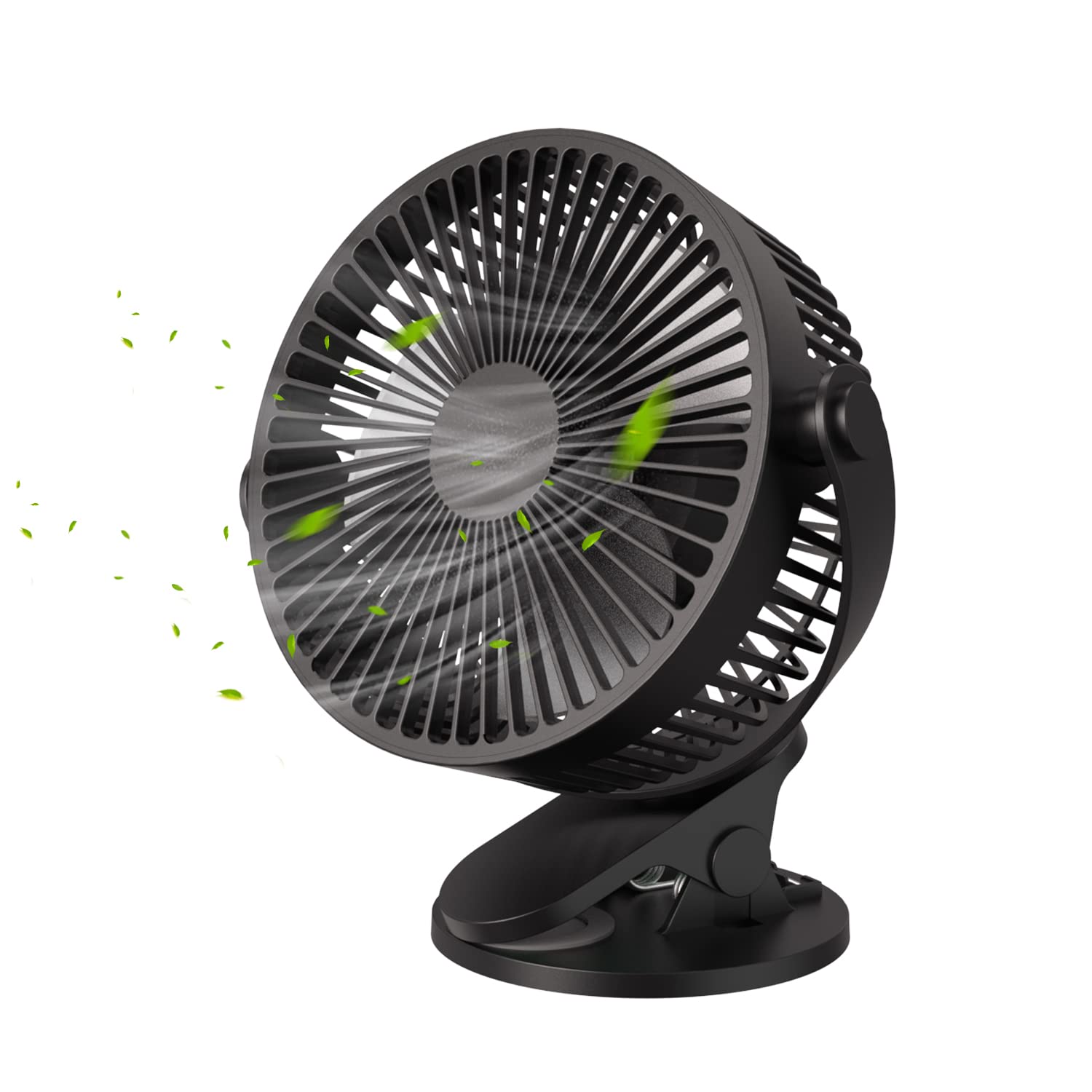 Ymumuda Desk Fan Clip on Fan, 3 Speeds Small USB Fan, 6.5 Inch Rechargeable Portable Fan, Strong Airflow & 360°Rotation Adjustable, Powered by USB, Sturdy Clamp for Office Desk - Black