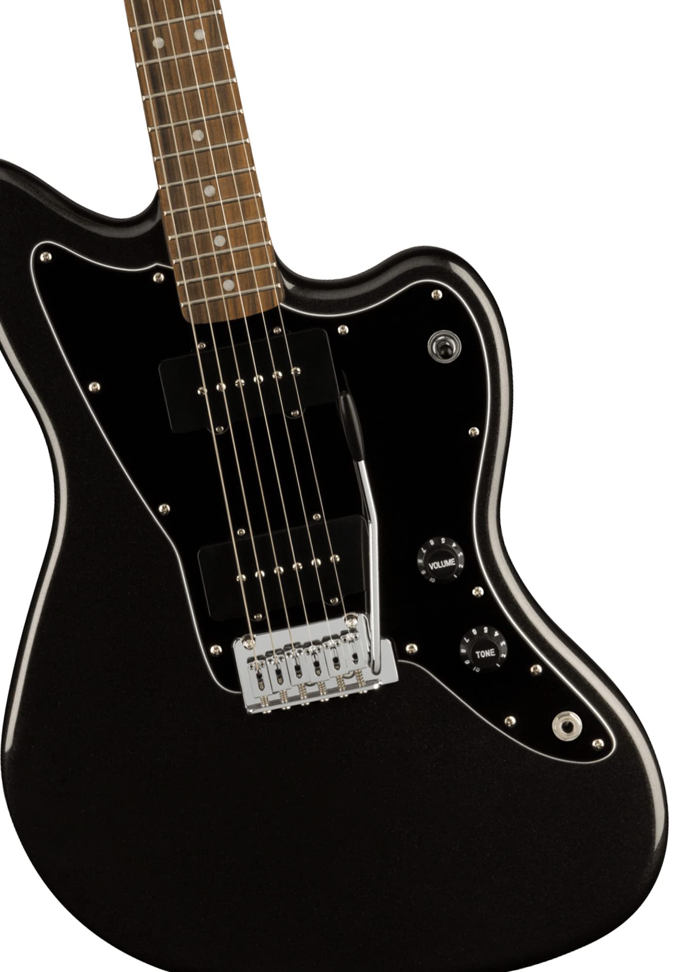 Fender Squier Affinity Jazzmaster - Metallic Black Bundle with Frontman 10G Amplifier, Instrument Cable, Gig Bag, Tuner, Strap, Picks, and Austin Bazaar Instructional DVD