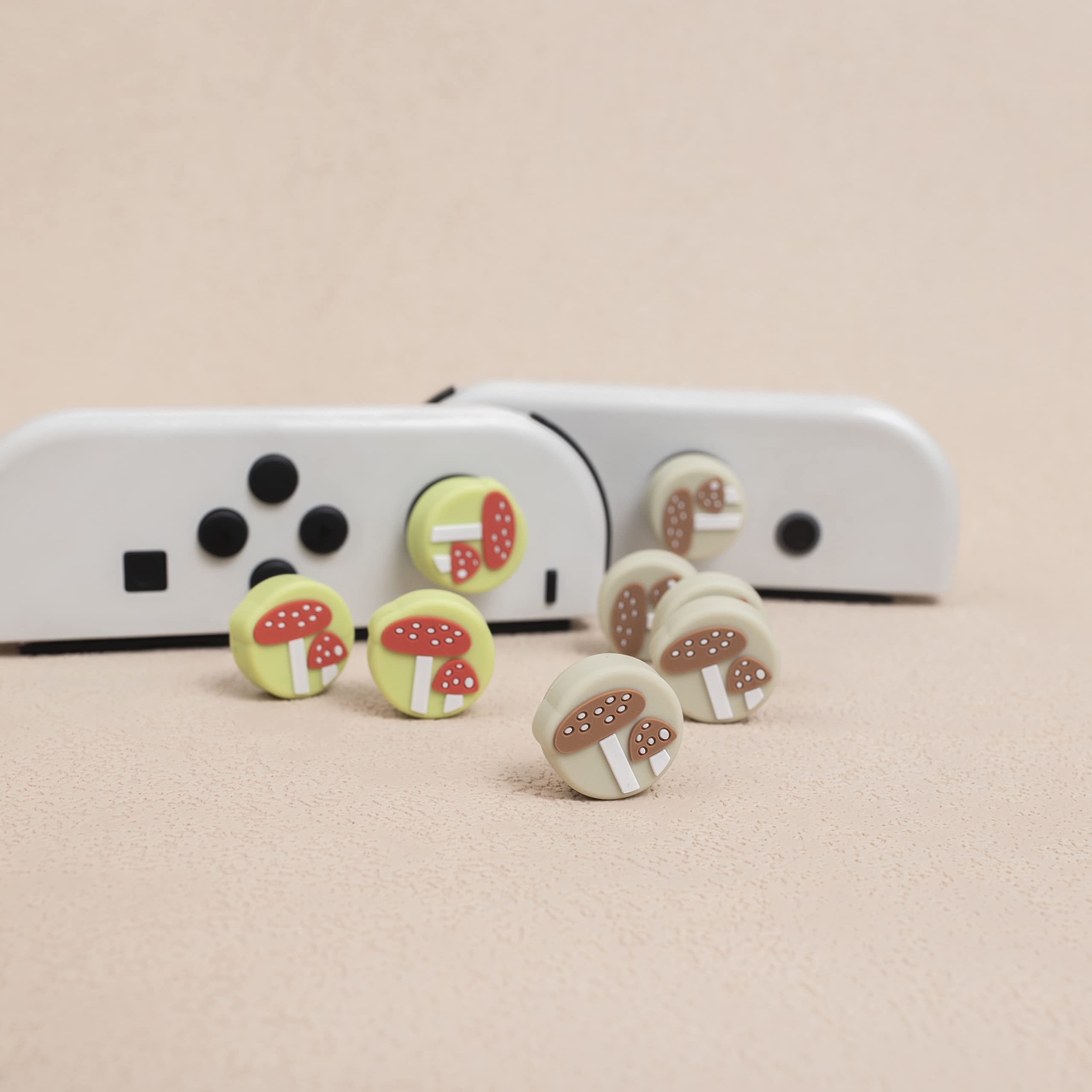 Ocanblu - Cute Mushroom Thumb Grip Caps, Compatible with Nintendo Switch/Switch OLED/Switch Lite, Soft Silicone Joystick Caps, 4PCS (Brown&Red)