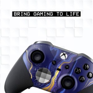 Blue Gold Marble Customised Wireless Controller for Elite by BCB. Original Elite Series 2 Controller Compatible with Xbox One / Series X & S. Customized with Water Transfer Printing (Not a Skin)