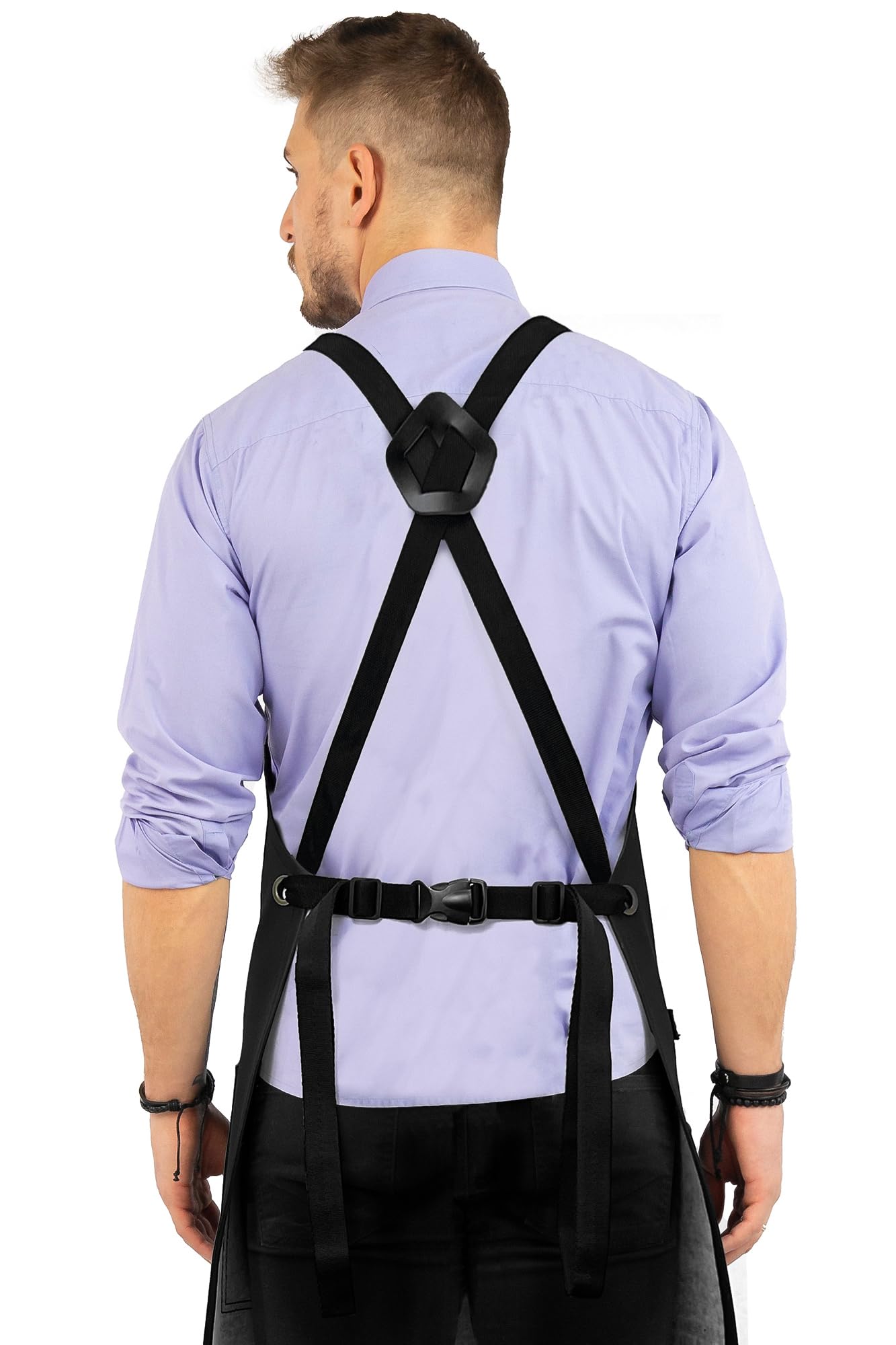 Under NY Sky Leather Apron - Cross-back Straps, Riveted, Vegan Leather - For Barbers, Hairstylist, Bartender, Barista