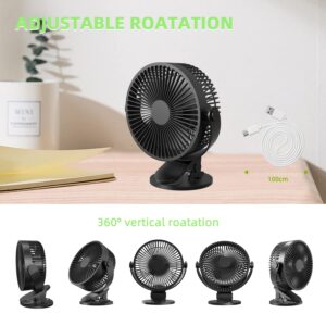 Ymumuda Desk Fan Clip on Fan, 3 Speeds Small USB Fan, 6.5 Inch Rechargeable Portable Fan, Strong Airflow & 360°Rotation Adjustable, Powered by USB, Sturdy Clamp for Office Desk - Black