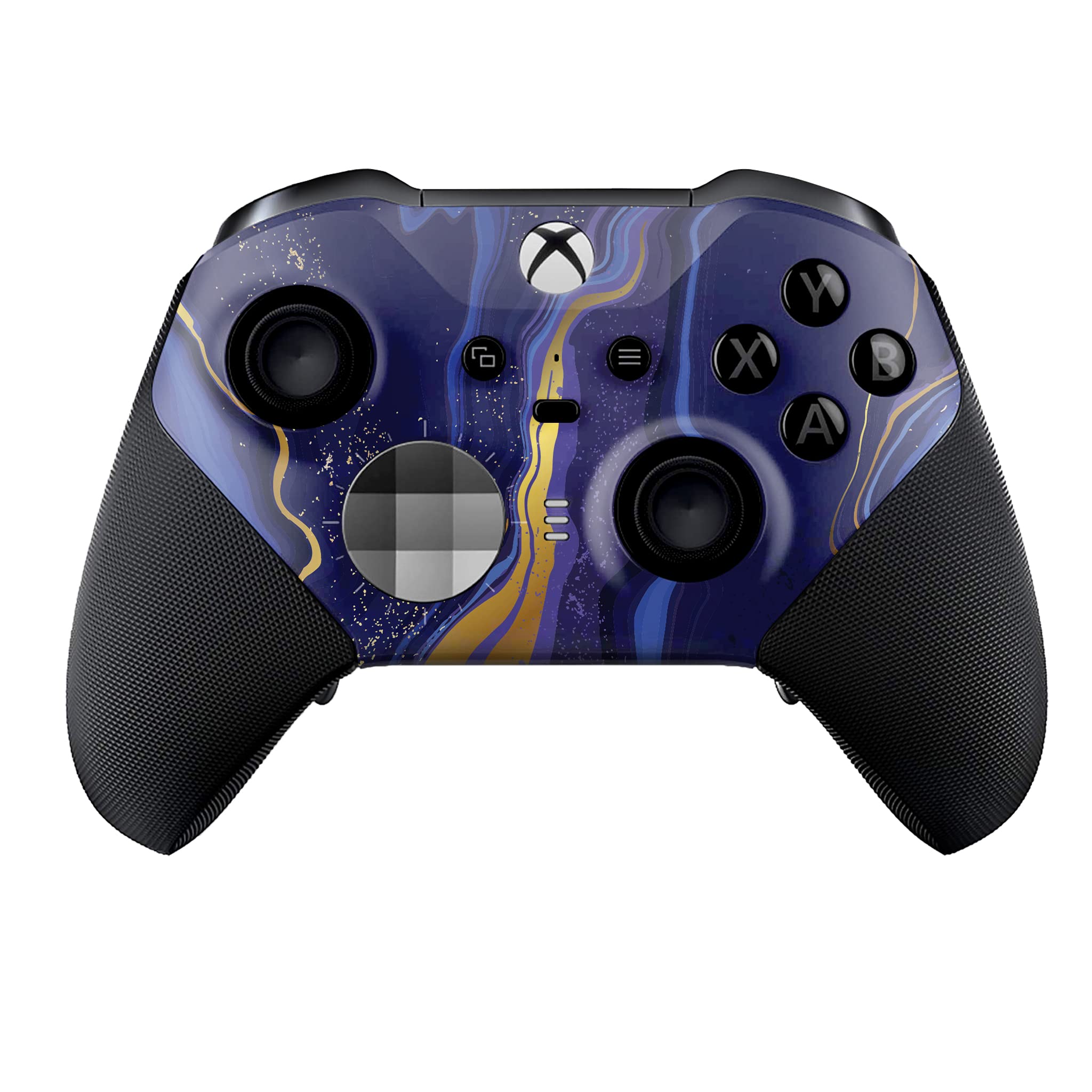 Blue Gold Marble Customised Wireless Controller for Elite by BCB. Original Elite Series 2 Controller Compatible with Xbox One / Series X & S. Customized with Water Transfer Printing (Not a Skin)