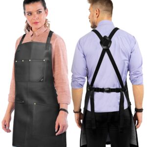 Under NY Sky Leather Apron - Cross-back Straps, Riveted, Vegan Leather - For Barbers, Hairstylist, Bartender, Barista