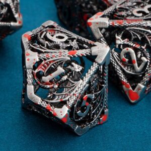 ARUOHHA Hollow DND Metal Dice Set Blood D and D Role Playing Games Dice with Gift Box, Dungeons and Dragons D+D Dice 6 Sided Large Polyhedral Dice RPG D&D Dice Set D20 D12 D10 D8 D6 D4