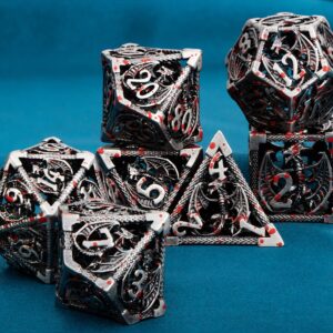 ARUOHHA Hollow DND Metal Dice Set Blood D and D Role Playing Games Dice with Gift Box, Dungeons and Dragons D+D Dice 6 Sided Large Polyhedral Dice RPG D&D Dice Set D20 D12 D10 D8 D6 D4