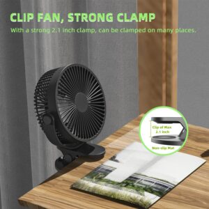 Ymumuda Desk Fan Clip on Fan, 3 Speeds Small USB Fan, 6.5 Inch Rechargeable Portable Fan, Strong Airflow & 360°Rotation Adjustable, Powered by USB, Sturdy Clamp for Office Desk - Black