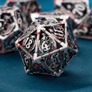 ARUOHHA Hollow DND Metal Dice Set Blood D and D Role Playing Games Dice with Gift Box, Dungeons and Dragons D+D Dice 6 Sided Large Polyhedral Dice RPG D&D Dice Set D20 D12 D10 D8 D6 D4