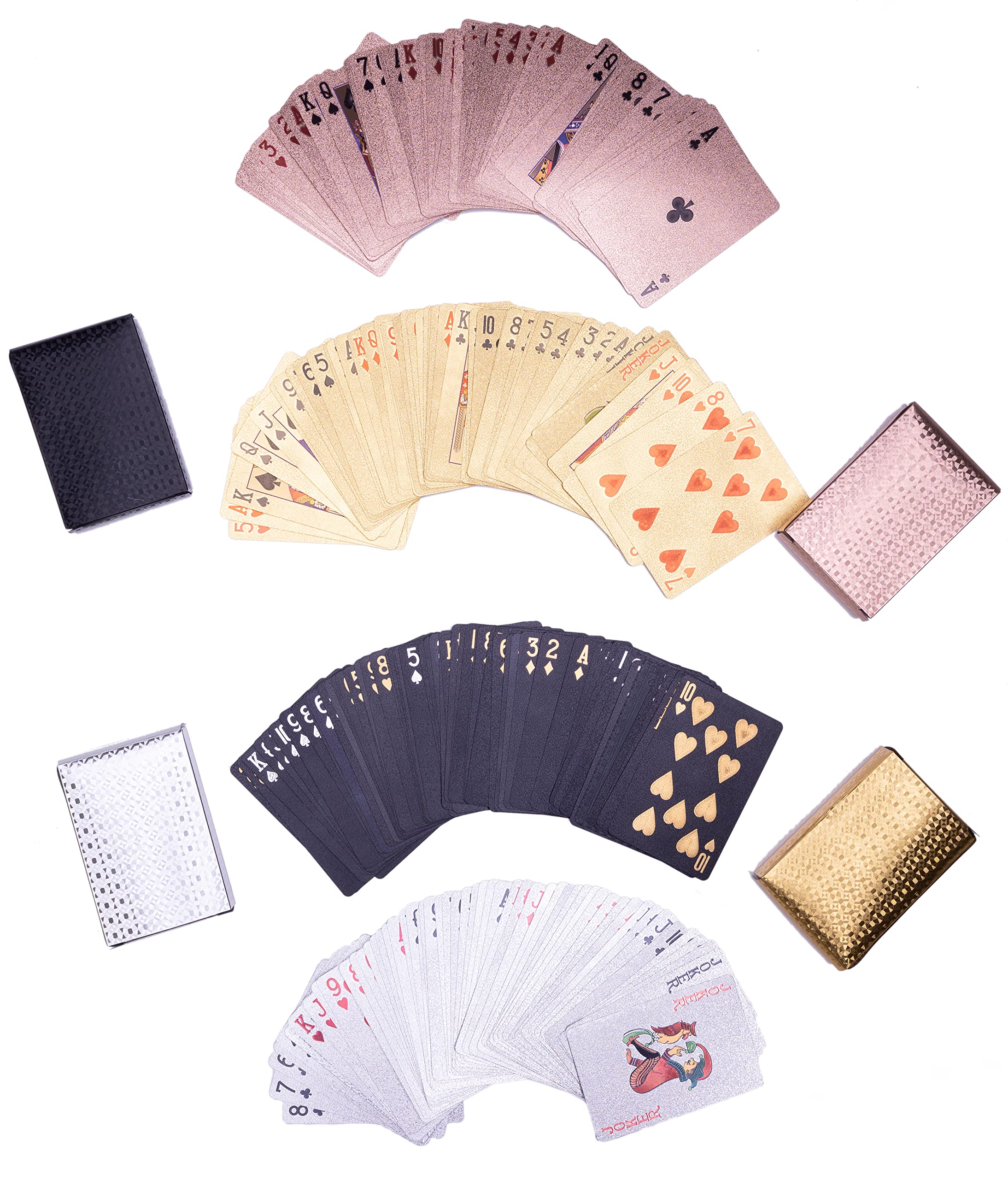 SUCCUNA Playing Cards Waterproof Poker Cards Foil Plastic Playing Card 4 Decks of Cards for Adults Black Gold Pink White