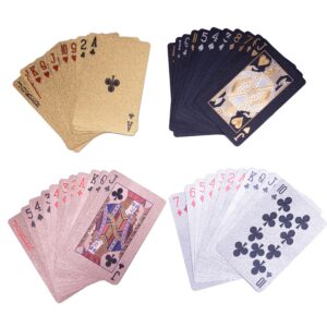 SUCCUNA Playing Cards Waterproof Poker Cards Foil Plastic Playing Card 4 Decks of Cards for Adults Black Gold Pink White