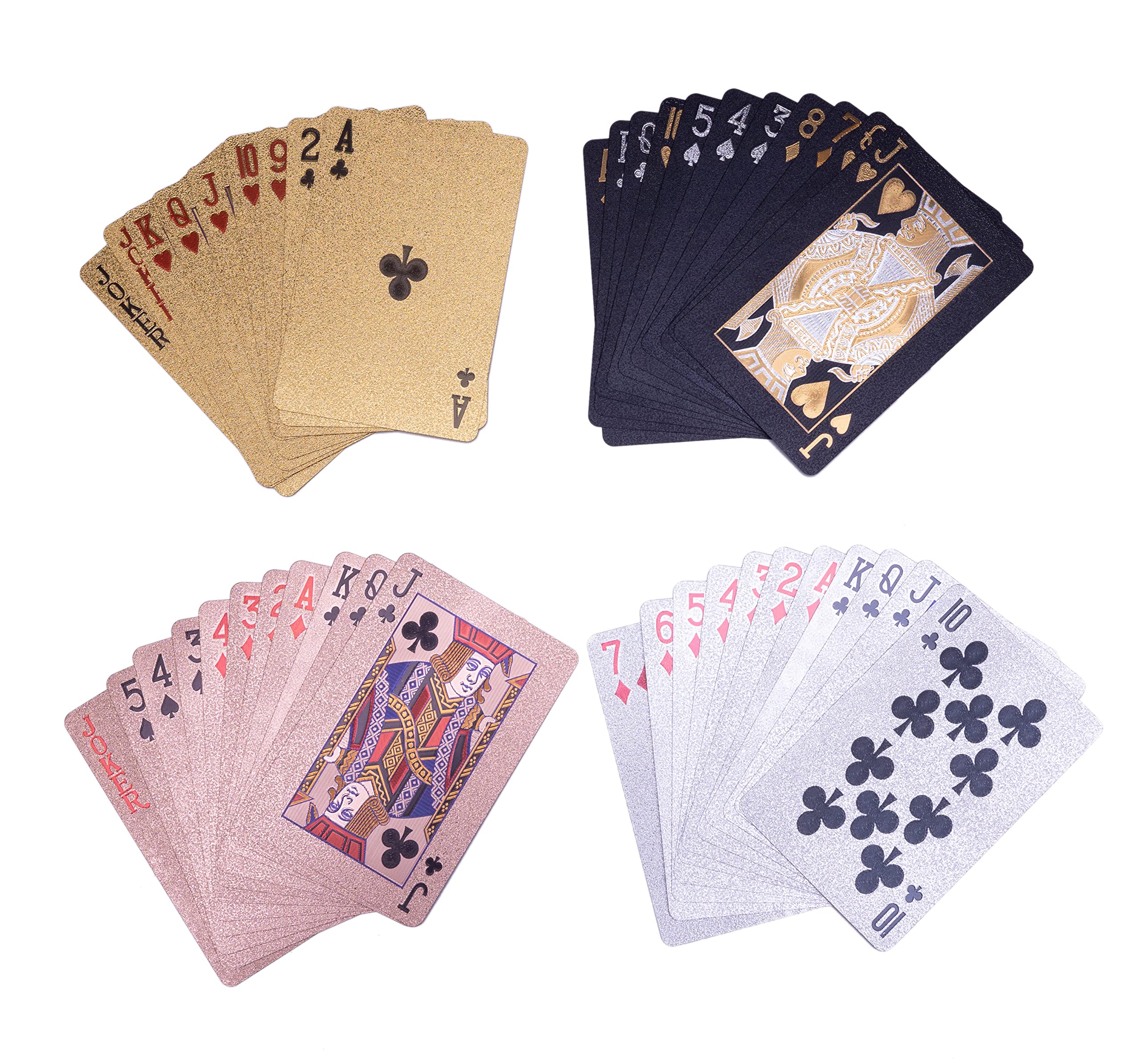 SUCCUNA Playing Cards Waterproof Poker Cards Foil Plastic Playing Card 4 Decks of Cards for Adults Black Gold Pink White