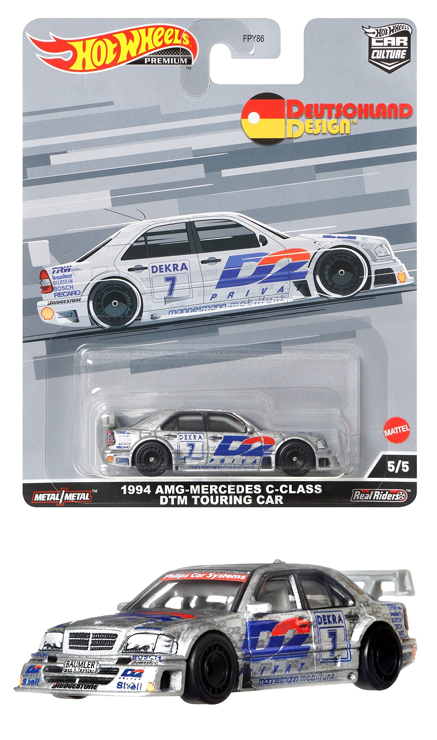 Hot Wheels Car Culture Circuit Legend, Premium 1:64 Scale Die-Cast 1994 AMG Mercedes C-Class DTM Touring Car, Collectable Vehicle