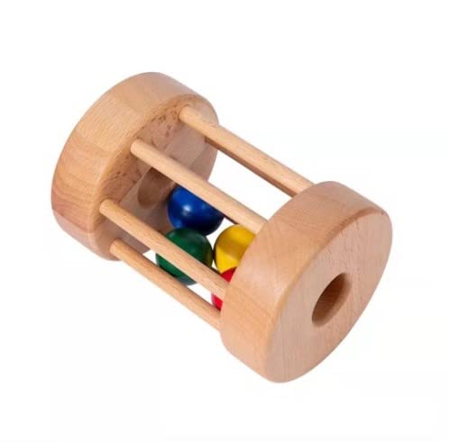 ND Montessori Ball Cylinder Rolling Drum - Wooden Rattle Rolling Toy - Crawling Toy for Babies 6-12 Months, LT148