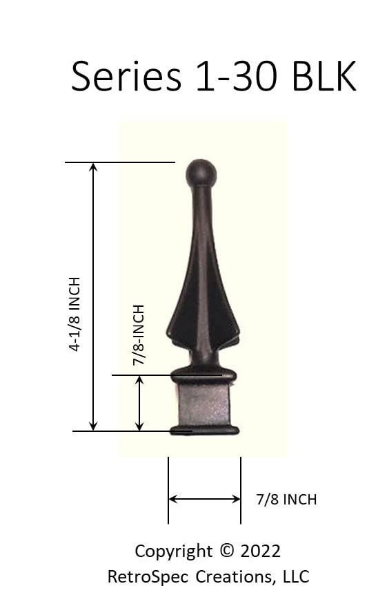 Retrospec Creations 50 Each for 1/2” Black Plastic Finial Tops for Iron Picket Fence 4-Sided Spire – #1-30