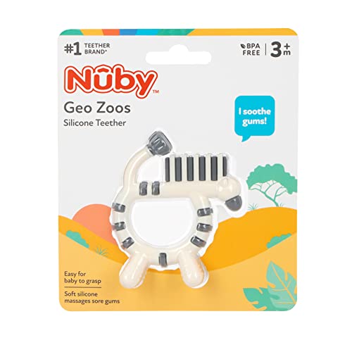 Nuby Geo Zoos Massaging Silicone Teether with Multiple Textures, 3m+, Zebra