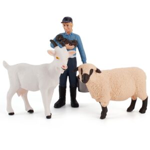 BLAPNK 3 Pcs Realistic Sheep Animals Model Figurine Toy Cake Toppers, Barn Farm Goat Family Figure Collection Playset Preschool Science Educational Learning Cognitive Props