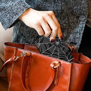 Halloween White Spider Web on Black Dark Seamless Pattern Grey Credit Card Coin wallet, RFID Blocking Compact Women Leather Card Holder, Key Change Organizer, Zipper Purse Clutch Pouch