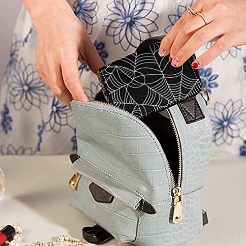 Halloween White Spider Web on Black Dark Seamless Pattern Grey Credit Card Coin wallet, RFID Blocking Compact Women Leather Card Holder, Key Change Organizer, Zipper Purse Clutch Pouch