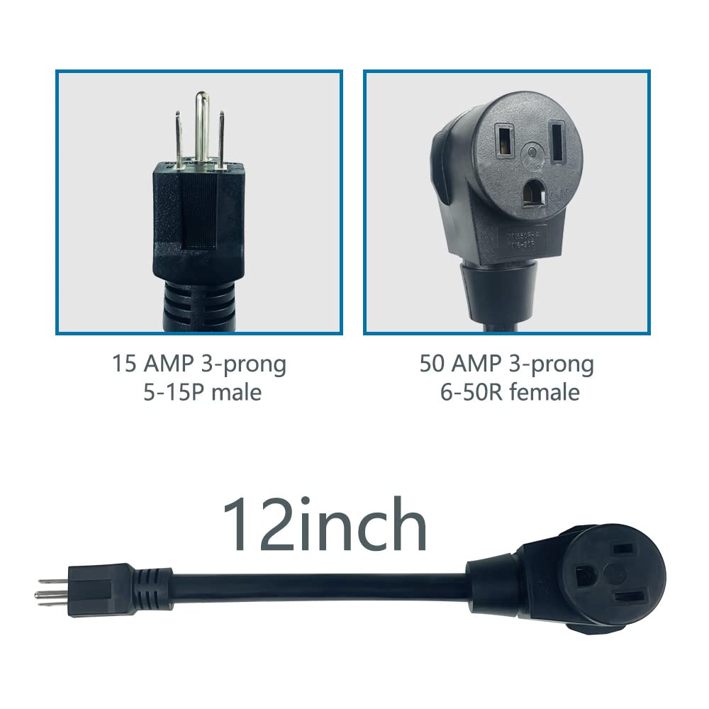 Welding 15A to 50A Adapter Cord 5-15 Male Plug to Welding 6-50 Female Receptacle， 12inch