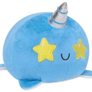 TeeTurtle - The Original Reversible Narwhal Plushie - White + Blue Starry Eyes - Cute Sensory Fidget Stuffed Animals That Show Your Mood