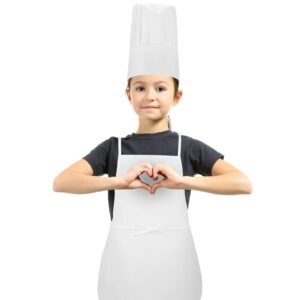 Sntieecr 24 Pieces Kids Apron and Chef Hat Set, Adjustable Kids White Non Woven Fabric Chef Hats Skin-friendly Child Apron for Kitchen Cooking, Baking, Painting, Training Wear Kid's Size (7 -12 Years)