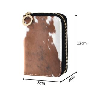 Brown Cow Fur Skin Animal Texture on White Grey Credit Card Coin wallet, RFID Blocking Compact Women Leather Card Holder, Key Change Organizer, Zipper Purse Clutch Pouch