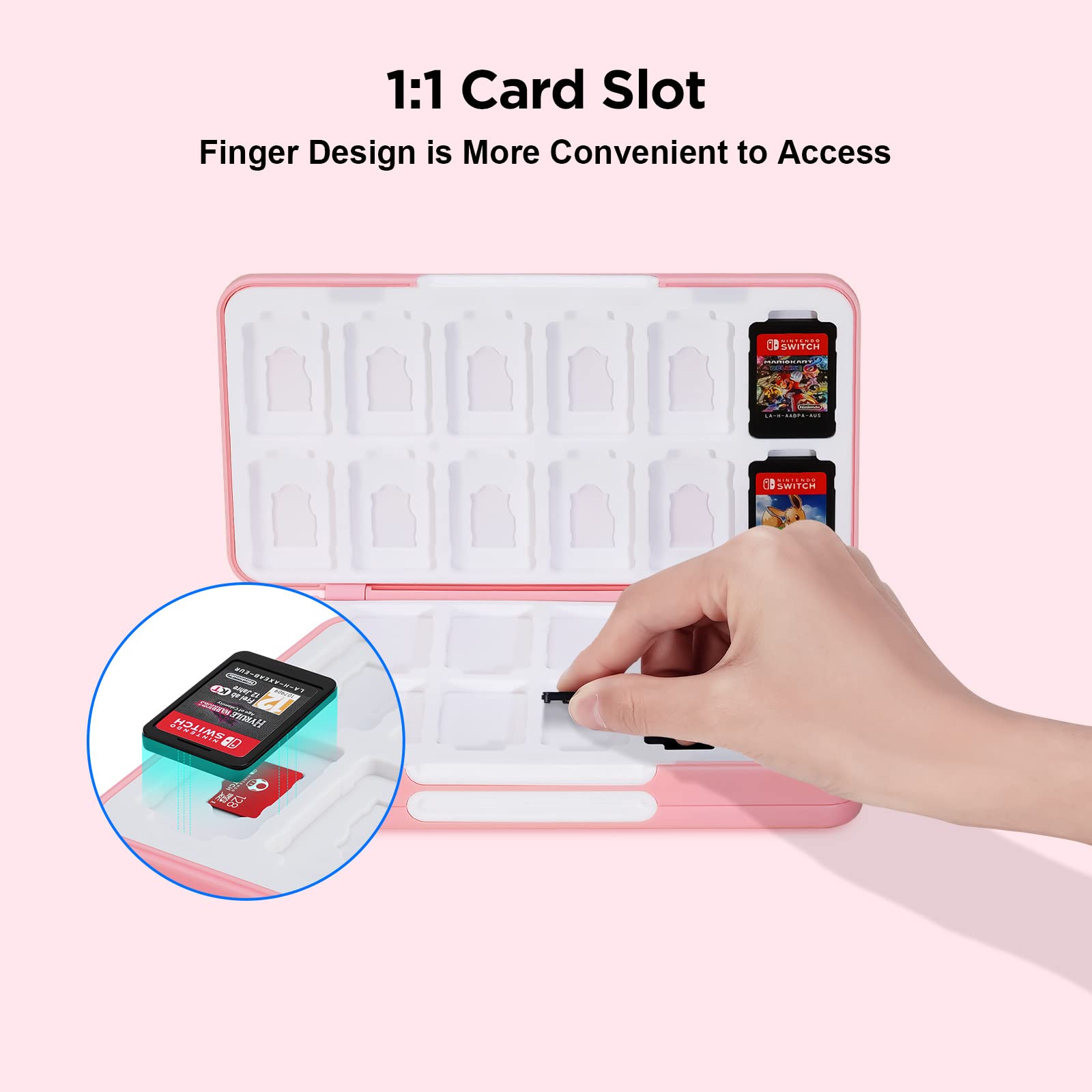 JINGDU 48-slot Game Card Case for Switch Game Fans, the Game Cartridge Case Holder for Switch/NS/OLED/Lite Games Can Store 48 Game Cards and 24 micro SD Cards, Hard Shell, Silicon Lining, Cute Cat