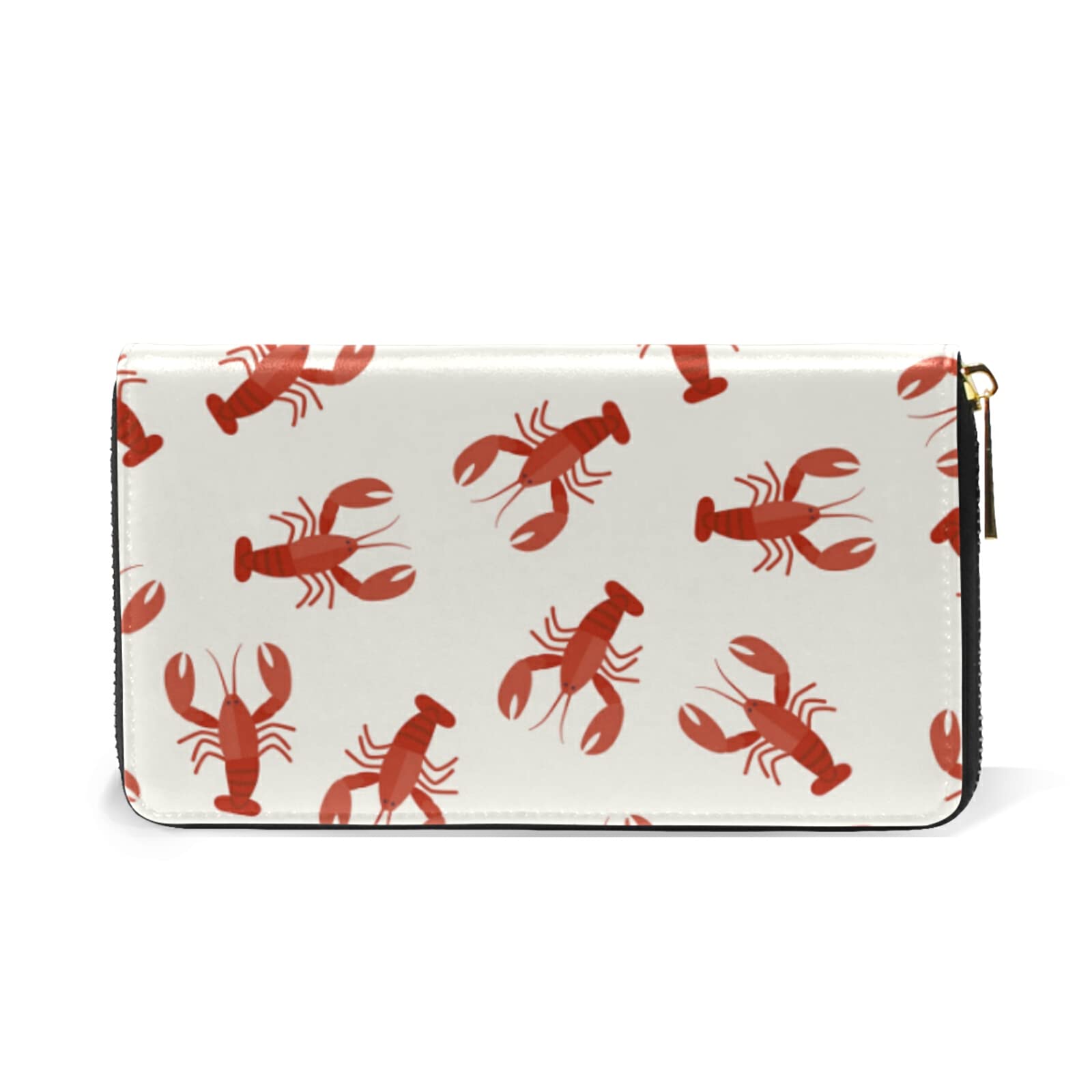 Seamless Red Crawfishes Red Lobsters Leather Long Wallet Organizer with Zipper Purse Clutch Bag for Women Men Key Card Coin Passport Checkbook