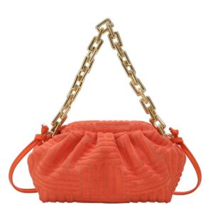 Onlymaker Women's Fashion Satchel-style Bag Soft Cotton Shoulder Handbag Evening Prom Wedding Purse Color Orange