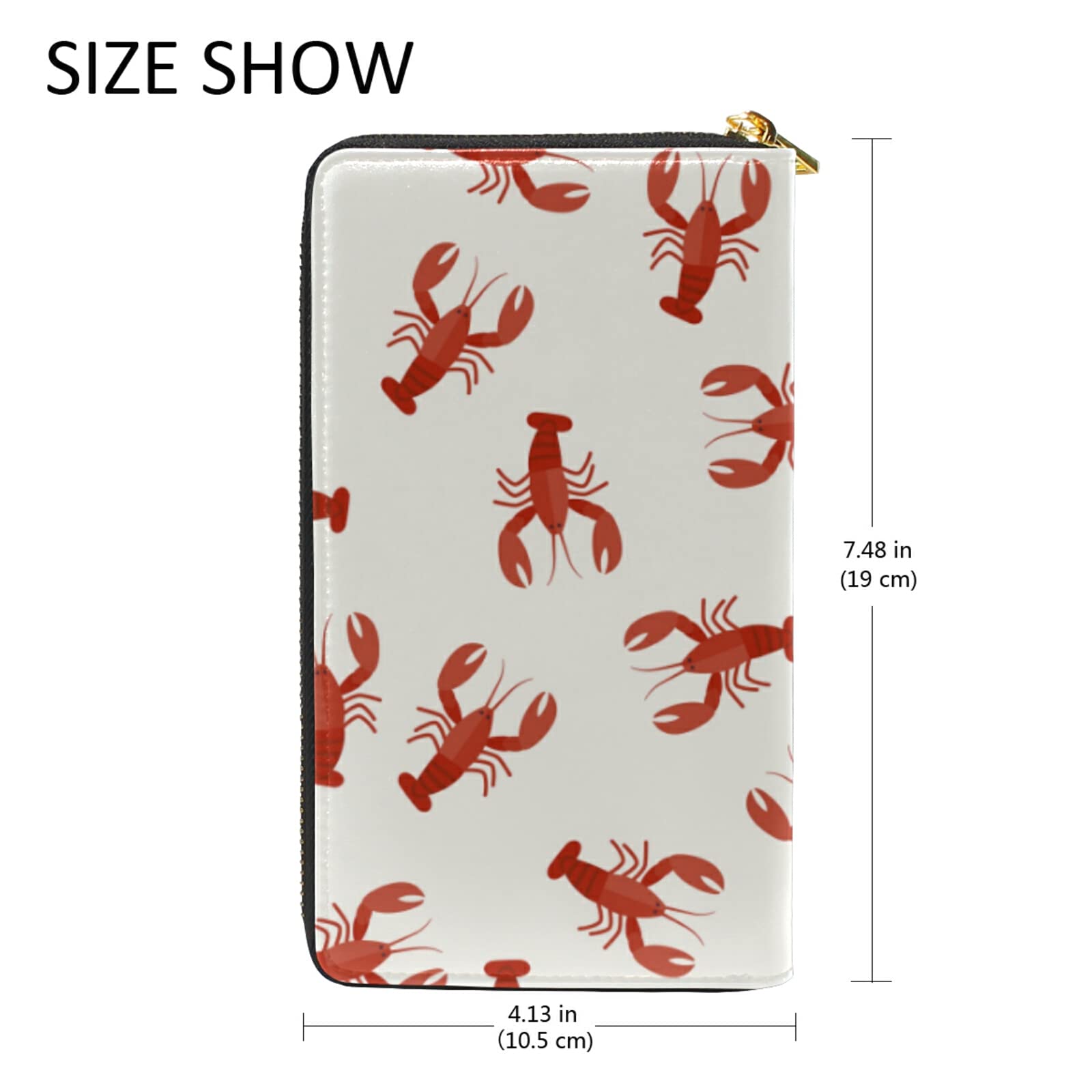 Seamless Red Crawfishes Red Lobsters Leather Long Wallet Organizer with Zipper Purse Clutch Bag for Women Men Key Card Coin Passport Checkbook