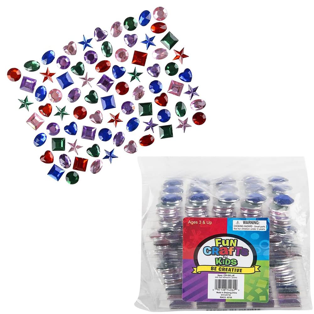 Self-Adhesive Jewels, Great for Arts and Crafts, Party Favors, Variety of Shapes and Colors Stickers, 0.5" (500 Pcs)