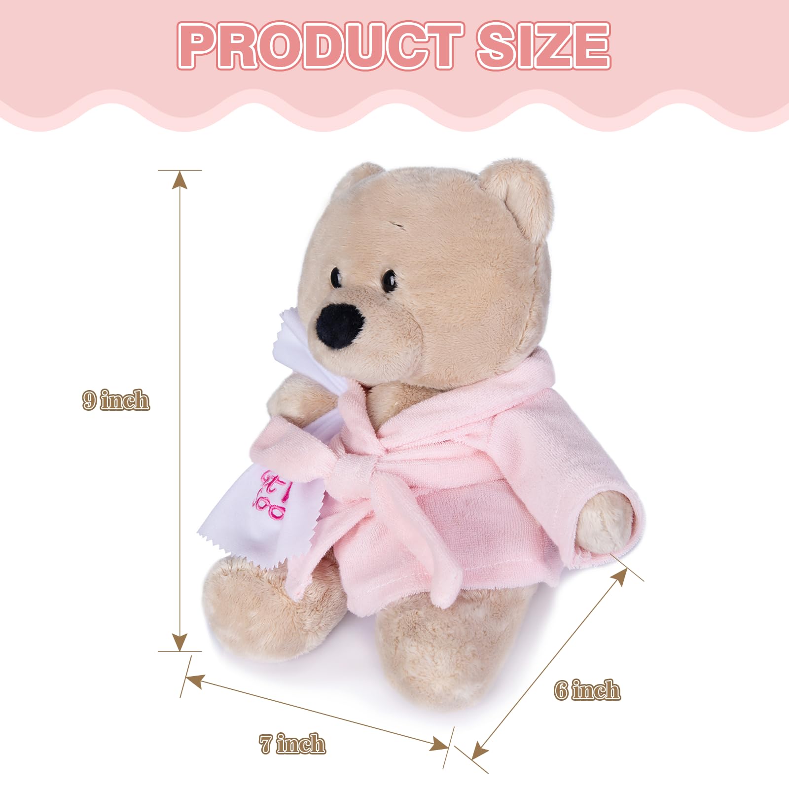 My OLi 9" Teddy Bears Cloth Bear Stuffed Animal Plush Toys Bear Dressed in Bathrobe with Soothing Towel “Get Well Soon” Sleeping Soft Toy Bedtime Gifts for Baby Kids Girls Boys，Pink