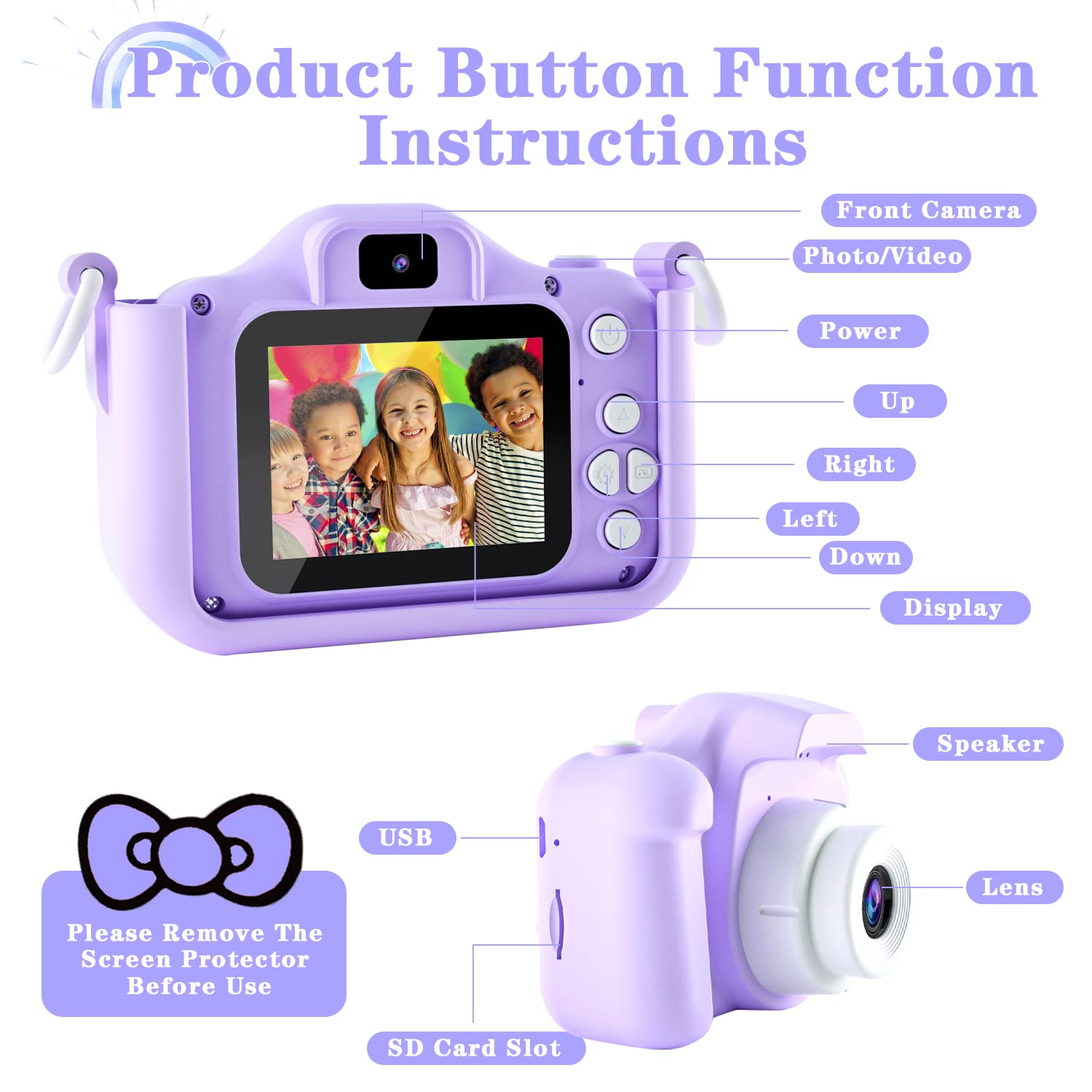 CIMELR Kids Camera Toys for 3 4 5 6 7 8 9 10 11 12 Years Old Boys/Girls, Kids Digital Camera for Toddler with Video, Birthday Festival for Kids, Selfie Camera for Kids, 32GB TF Card