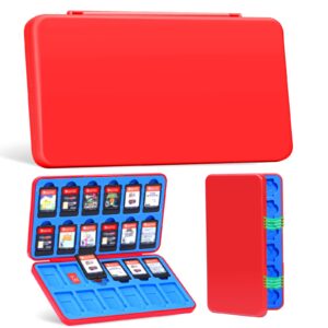 JINGDU 24-Slot Switch Game Case Compatible with Nintendo Switch Game Cards & micro SD Cards, Portable Game Card Holder Organizer Suitable for Switch NS, Lite & OLED Games, Red