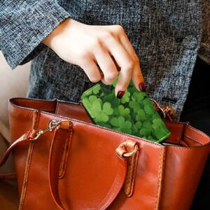 St Patrick's Day Green Seamless Shamrock Clover Lucky Four Leaves Grey Credit Card Coin wallet, RFID Blocking Compact Women Leather Card Holder, Key Change Organizer, Zipper Purse Clutch Pouch