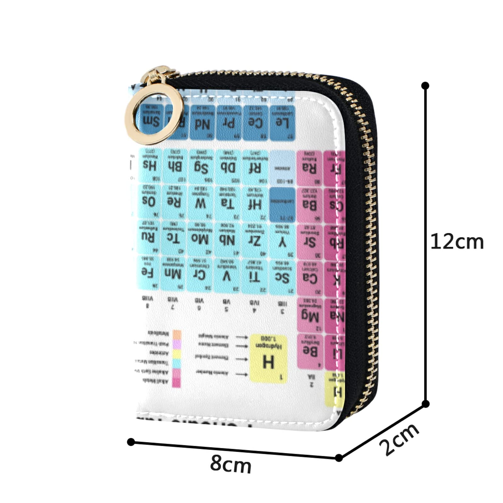 Colorful Periodic Table of the Elements with Elements on White Grey Credit Card Coin wallet, RFID Blocking Compact Women Leather Card Holder, Key Change Organizer, Zipper Purse Clutch Pouch