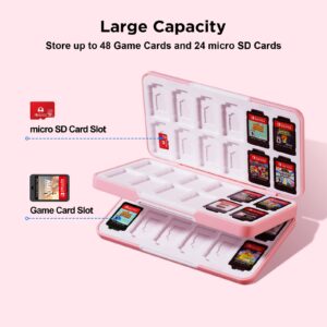 JINGDU 48-slot Game Card Case for Switch Game Fans, the Game Cartridge Case Holder for Switch/NS/OLED/Lite Games Can Store 48 Game Cards and 24 micro SD Cards, Hard Shell, Silicon Lining, Cute Cat